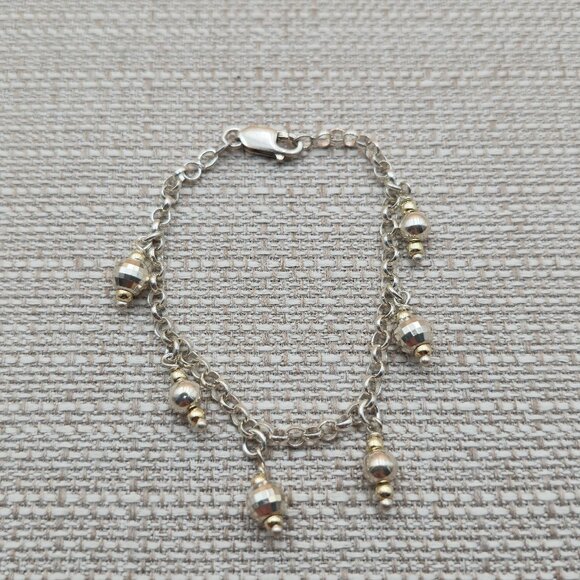 7 Inch Sterling Silver Normal And Textured Orb Charms Bracelet A5012 - Picture 1 of 6